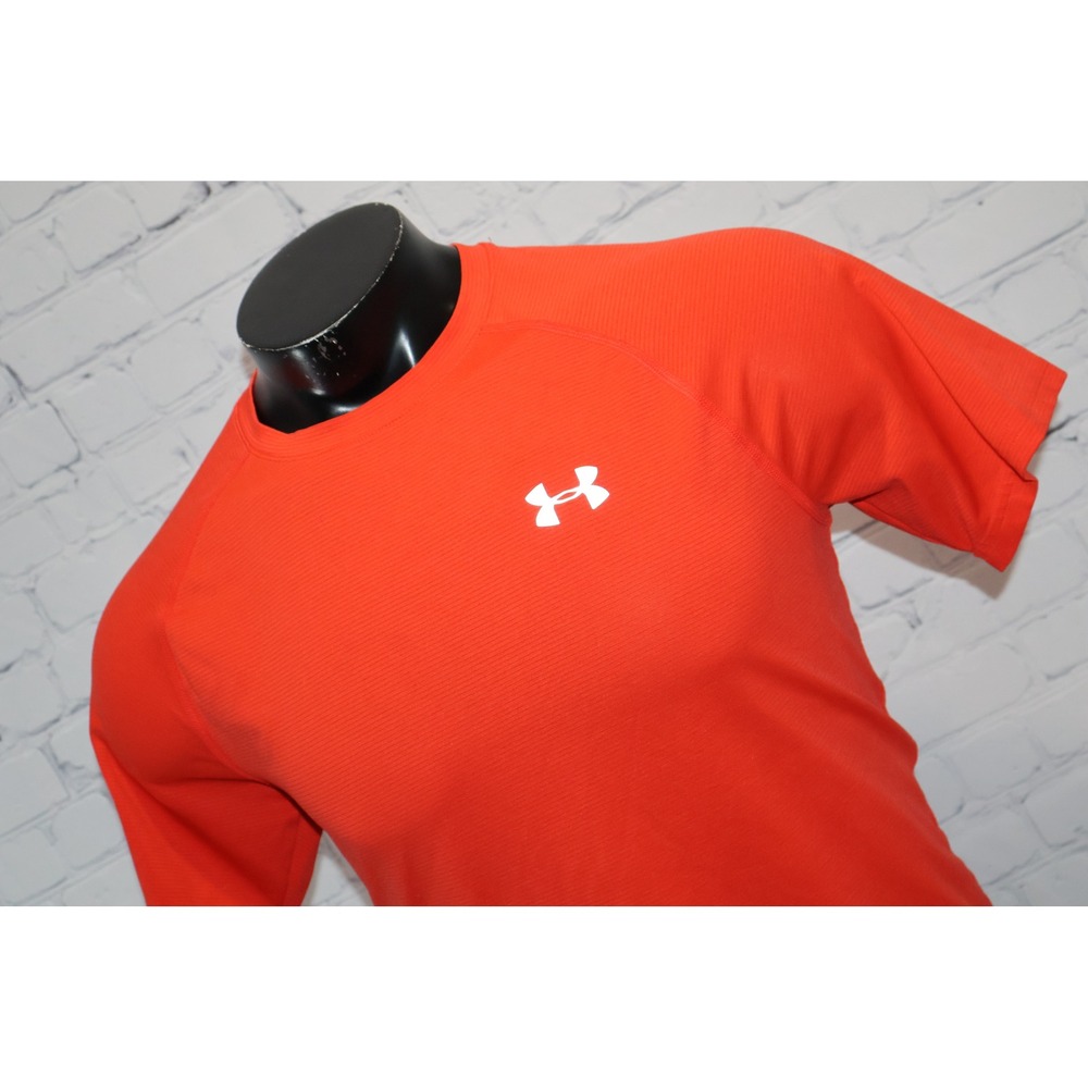 Under Armour Threadborne HeatGear Mens Medium Orange Fitted Gym Workout Shirt
